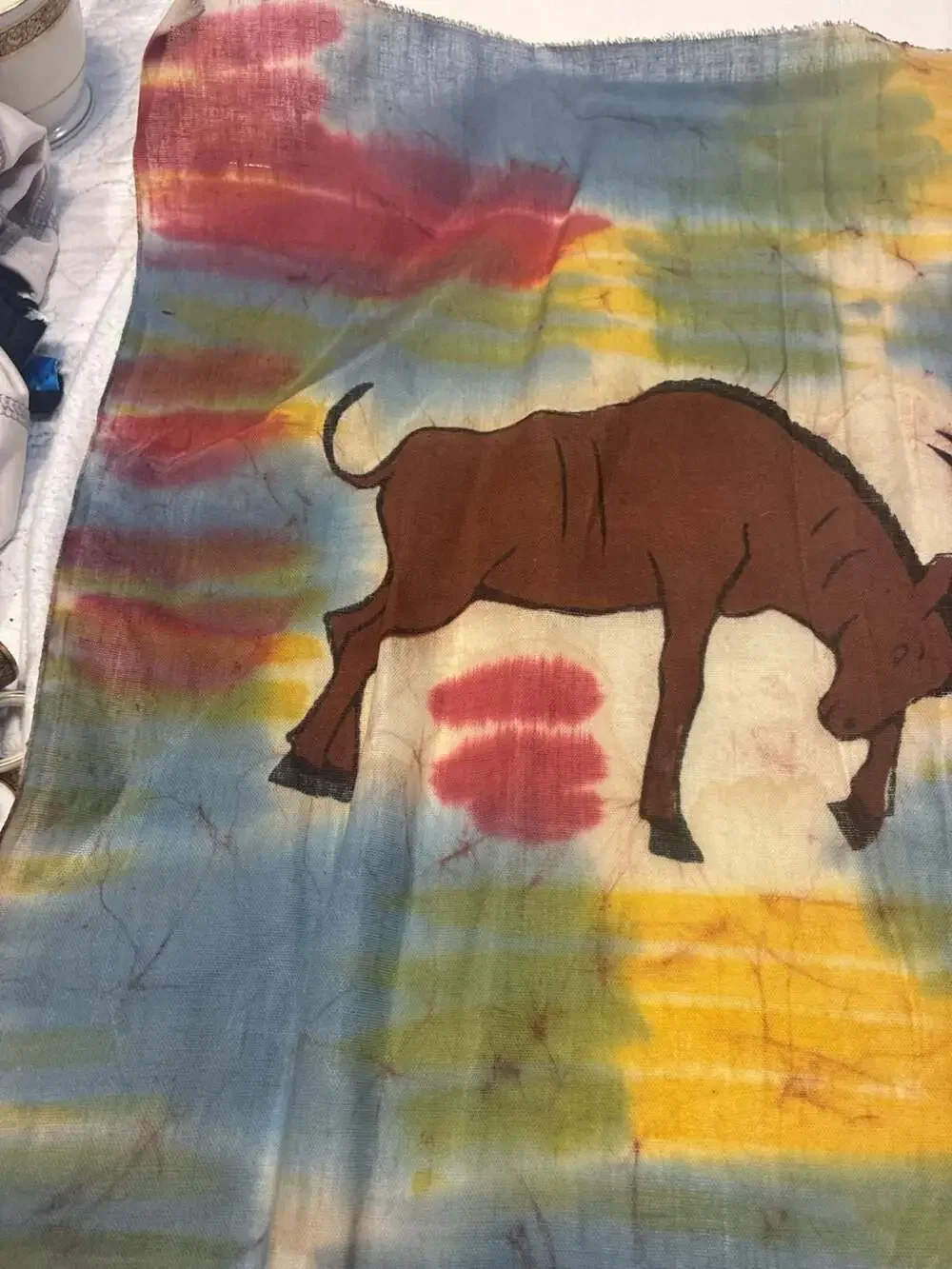Vintage Hand-Dyed African Batik Fabric Wall Hanging with Antelope Motif
